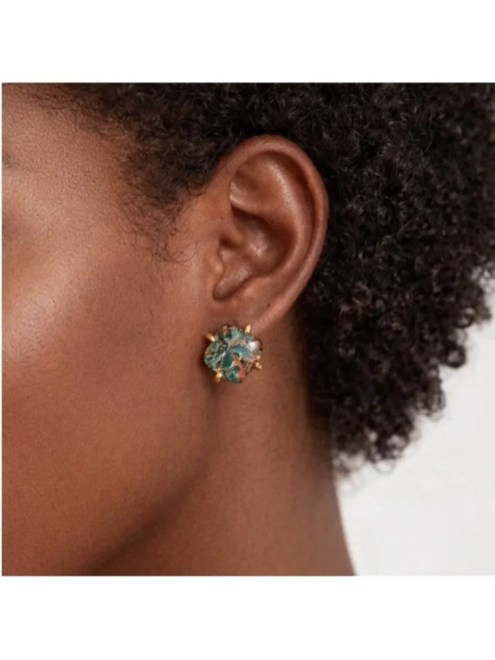 New! Blue Turquoise Gold Prong Post Earrings NWOT  (1024)